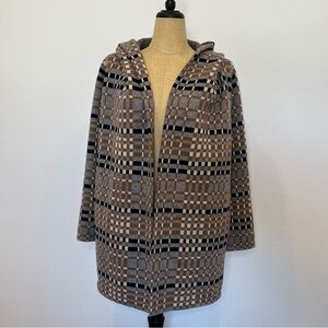 Anthropologie Field of Flowers Checkered 100% Wool Open Sweater Jacket  Medium